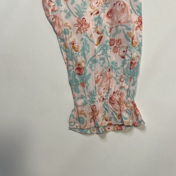 Roller Rabbit Blouse Womens Large Floral V Neck Top Pink Blue Spring Boho Chic - Picture 10 of 11